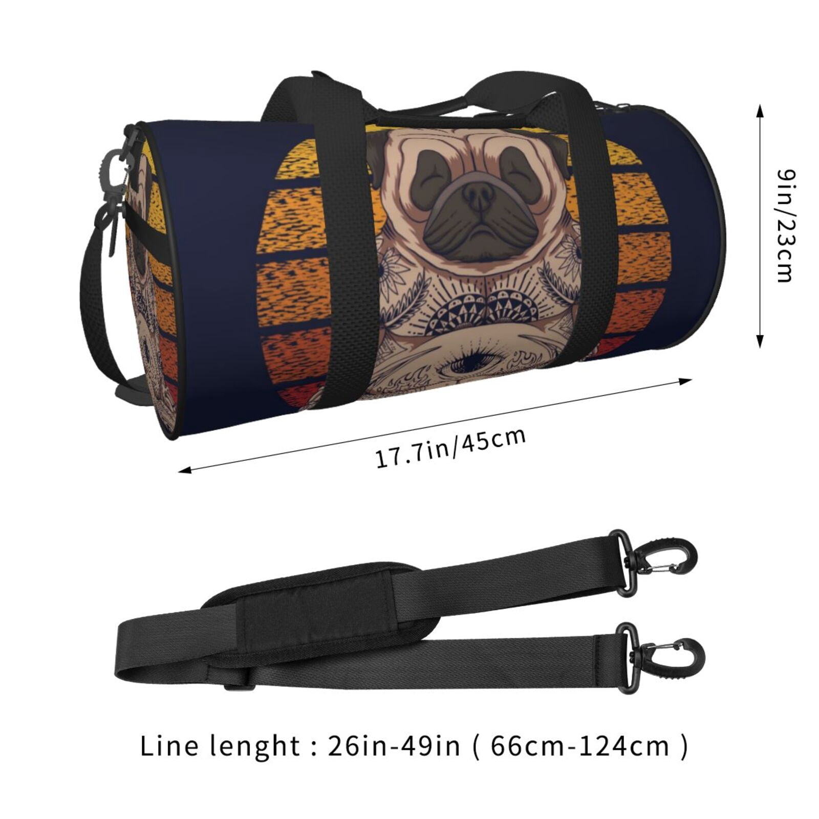 Vsdgher Pug dog Yoga 45L Foldable Duffel Bag, Sports Gym Bag,Overnight Bag, Portable Weekender Bag for Airplanes