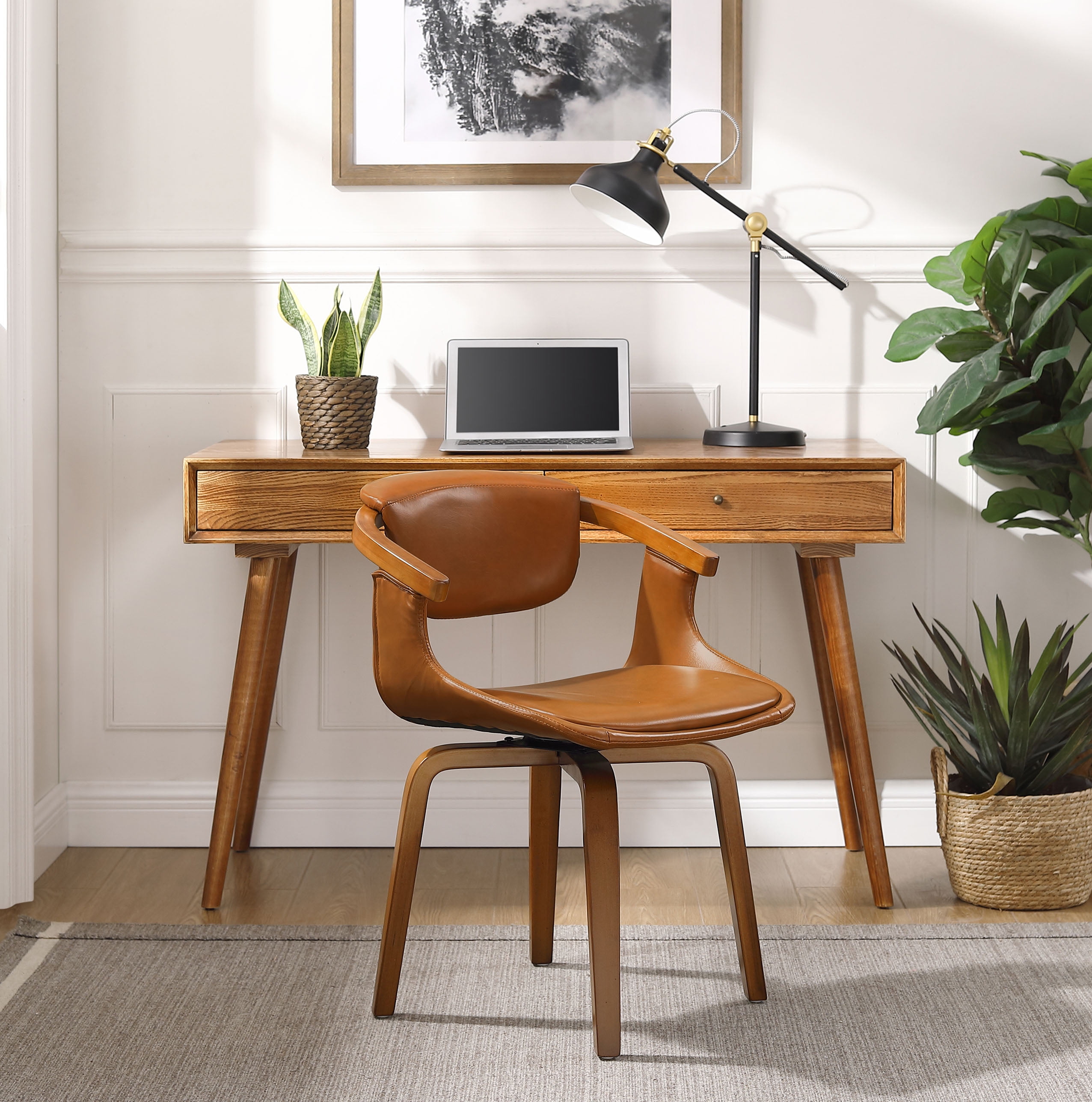 Art Leon Office Chair, Faux Leather Swivel Desk Chair with Wood Legs