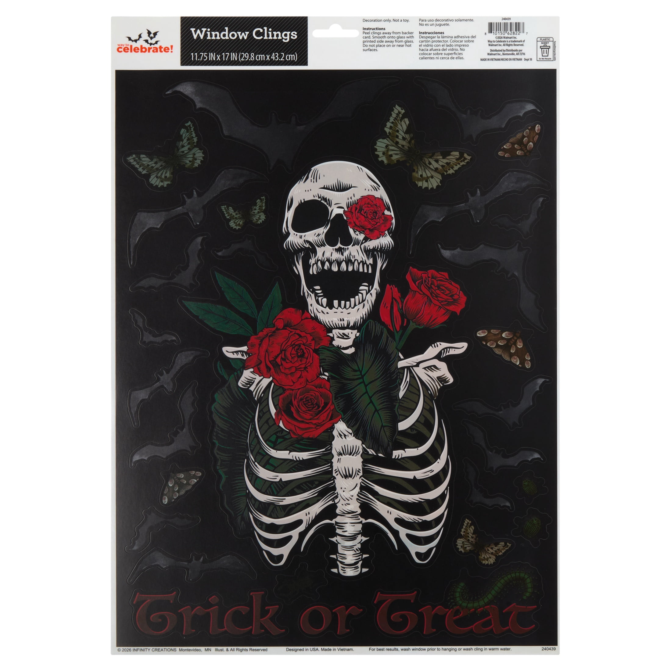 Skeleton and Roses Window Clings, Multicolor, 11.75" x 17", Halloween by Way To Celebrate
