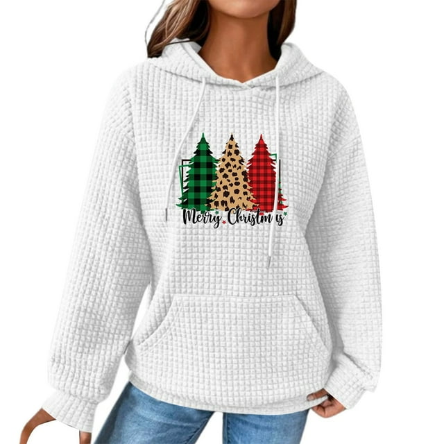 WEAIXIMIUNG Chandails en Molleton pour Femmes Sans Capuche avec Graphiques Imprimé Arbre de Noël Décontracté
