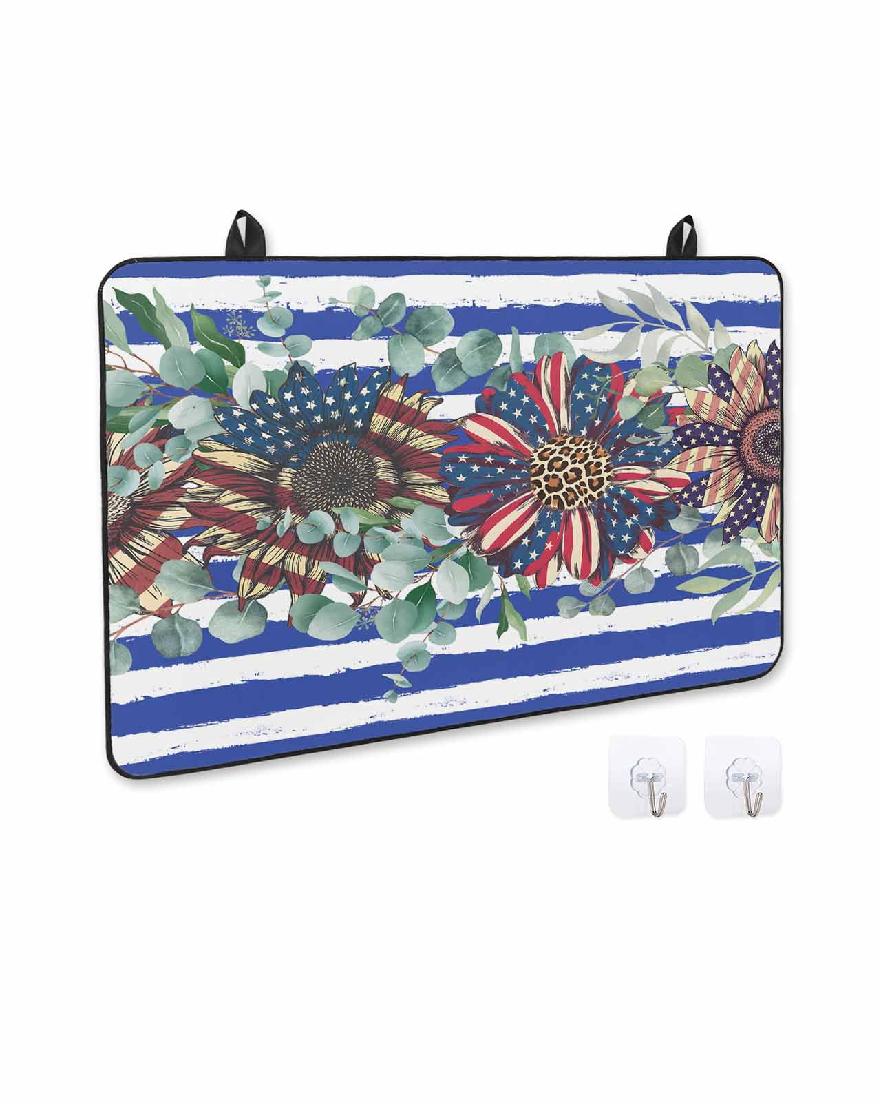 nqOlkjepod Large Induction Cooktop Protector Mat 36"x21", 4th of July Stove Top Covers for Electric Stove, Independence Day Star Botanical Blue Striped Stove Burner Cover Mats, Glass Top Stove Cover