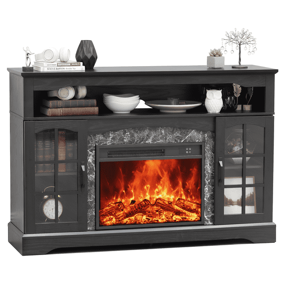 LIGHTINN 53" Media Console TV Stand with 23" Electric Fireplace, Modern Entertainment Center Console for 65" TV for Living Room