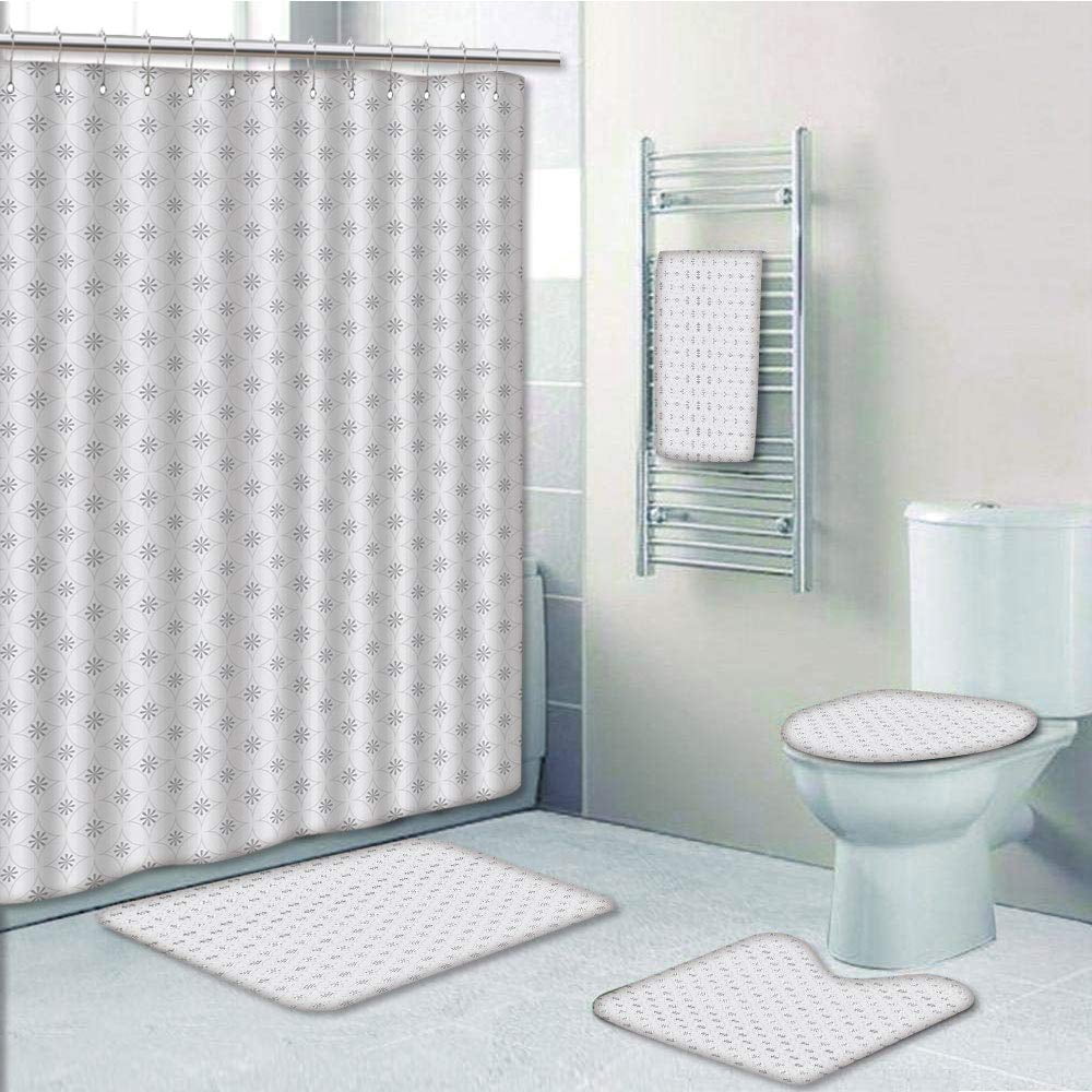 Erehome Geometric Ornate Floral Arrangement With Cool Petal Abstract Asian Influences 5 Piece Bathroom Set Shower Curtain Bath Towel Bath Rug Contour Mat And Toilet Lid Cover Walmart Canada