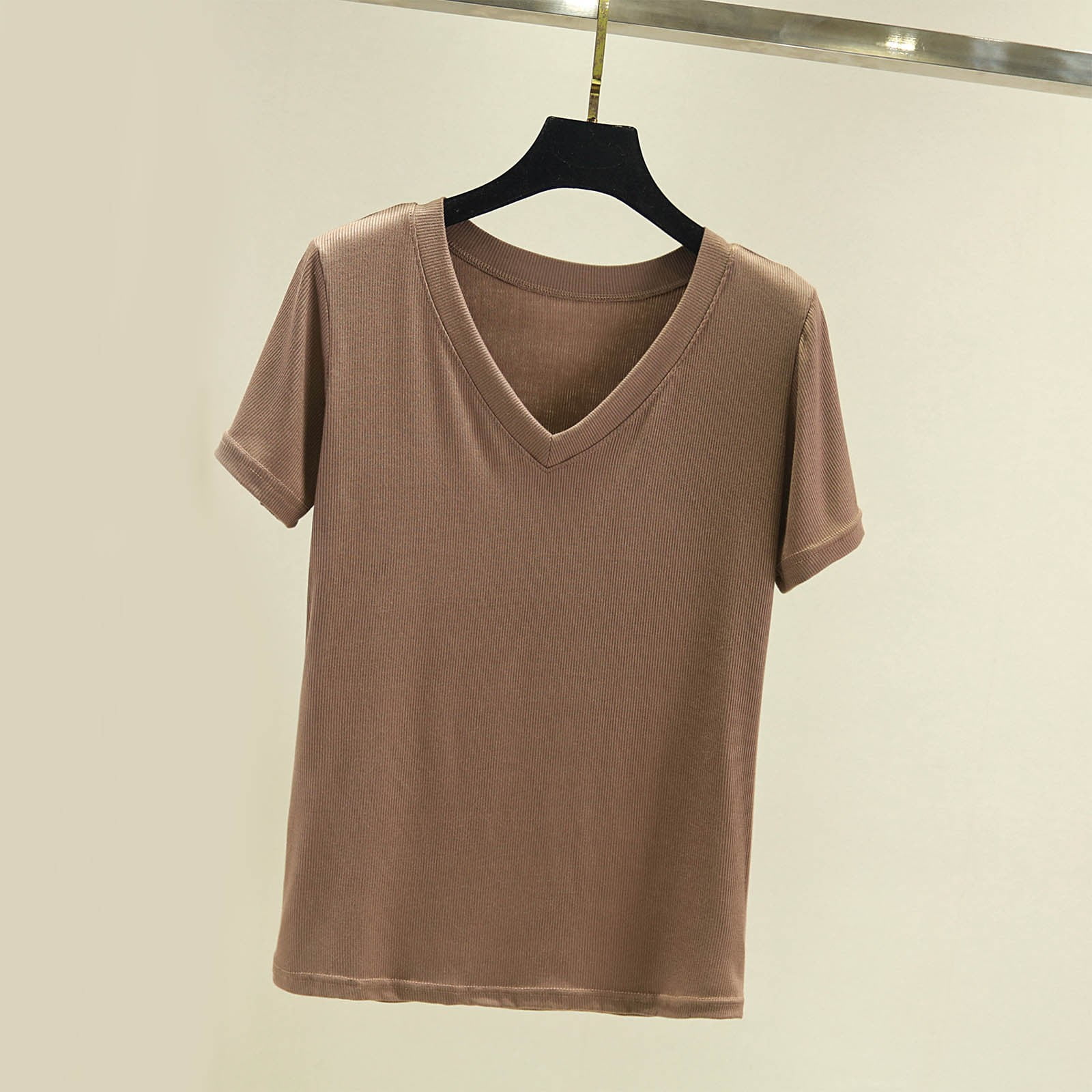ylioge Cotton T Shirts for Women Short Sleeve V Neck Tees Tops Womens Casual Solid Color Pullover Stretchy Basic Going-Out Loungewear Tshirts Shirt
