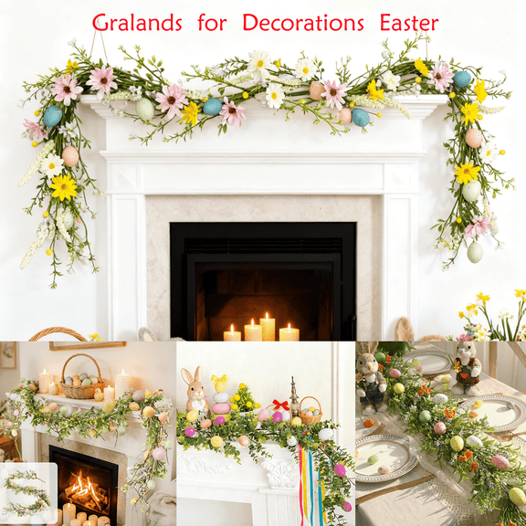 Janrevotw 5.9 Ft Artificial Easter Eggs Garland Hanging Spring Garland for Mantle, Rustic Pastel Long Easter Garland String for Holiday Parties Home Decor