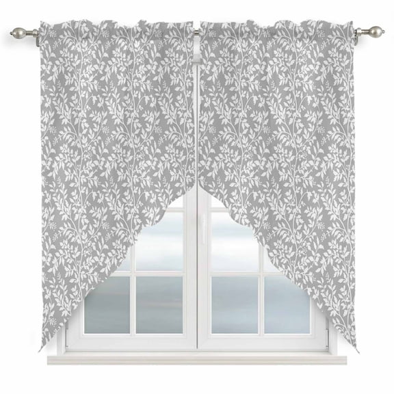 Grey Spring Floral Swag Curtains for Kitchen/Bedroom/Living Room, Farmhouse Flowers Elegant Pastoral Scalloped Curtains 63 Inch Long, Window Swag Topper Curtains Valances 2 Panels Set 36"x63"