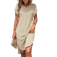thumbnail image 1 of Vestido Midi de Verano para Mujer, Color Liso, con Abertura, Color Albaricoque M, 1 of 9