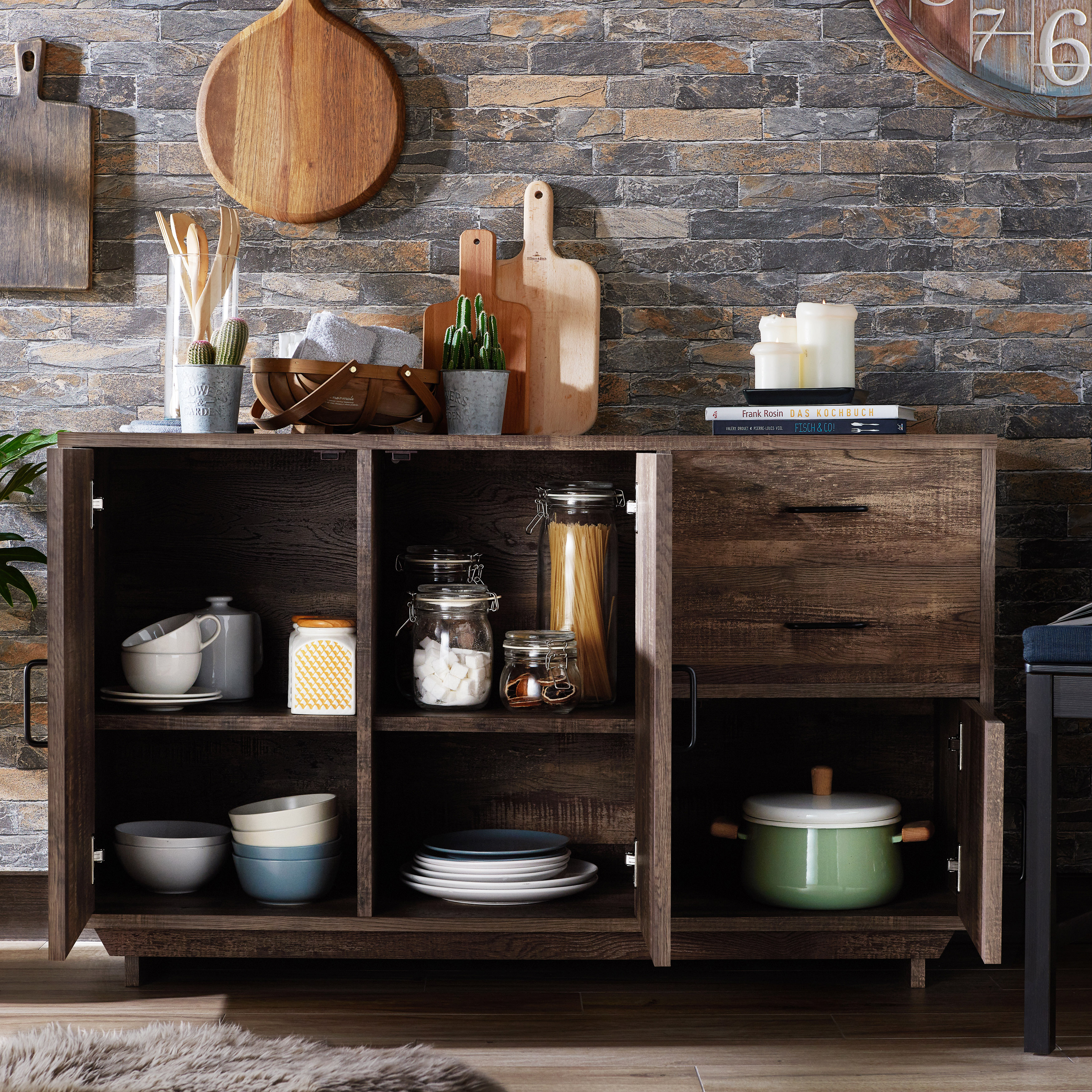 Furniture of America Peter Multi-Storage Buffet, Reclaimed Oak