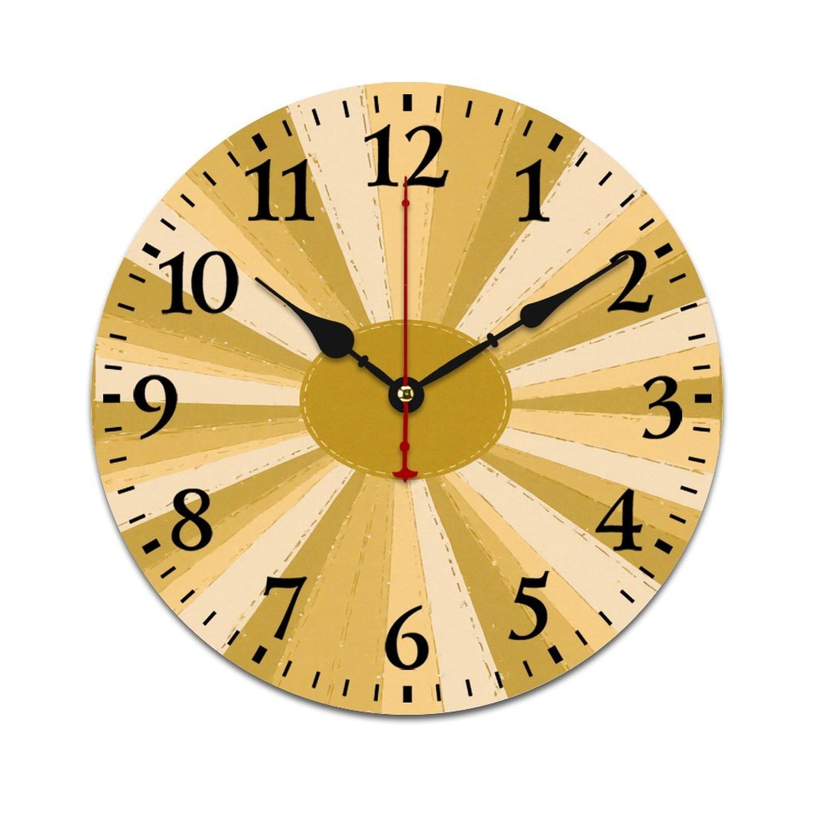 Golden Sunburst Retro Round Wall Clock, 12 in x 12 in, Vintage Decor For Kitchen
