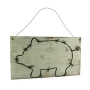 Decorative Barbed Wired Pig On Rustic Wood Wall Hanging