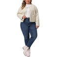thumbnail image 2 of Chaqueta bomber de mujer de tallas grandes Agnes Orinda, con cierre de un solo botón, chaquetas cortas de manga larga, abrigo casual con bolsillos 1X albaricoque, 2 of 5