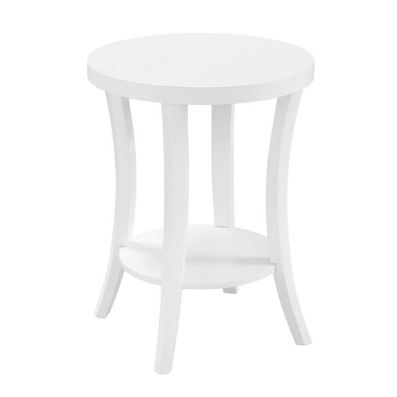 Convenience Concepts Charleston Round End Table with Shelf in White Wood Finish