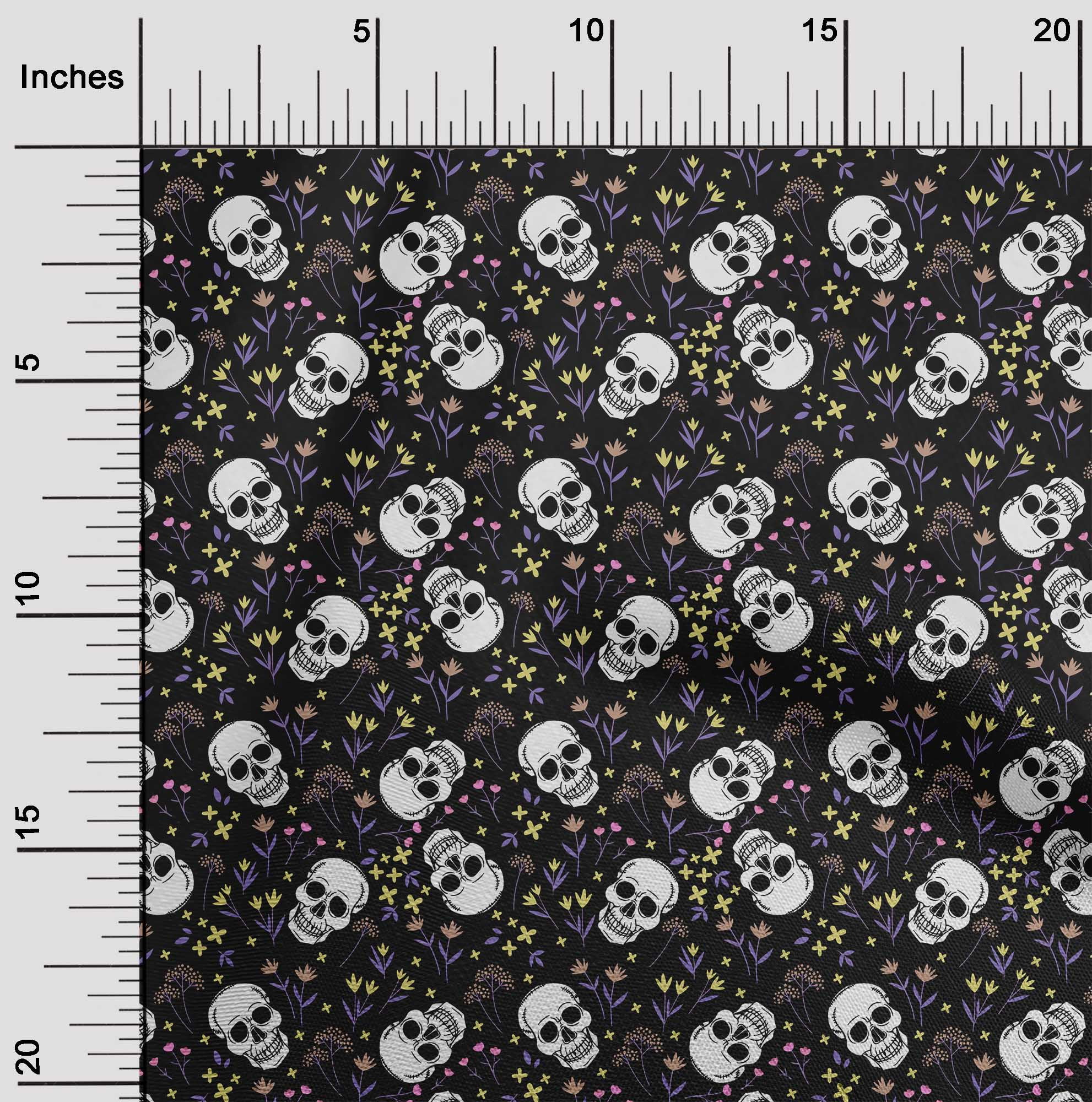 oneOone Polyester Spandex Black Fabric Skull Diy Clothing Quilting Fabric Print Fabric By Yard 56 Inch Wide-aB