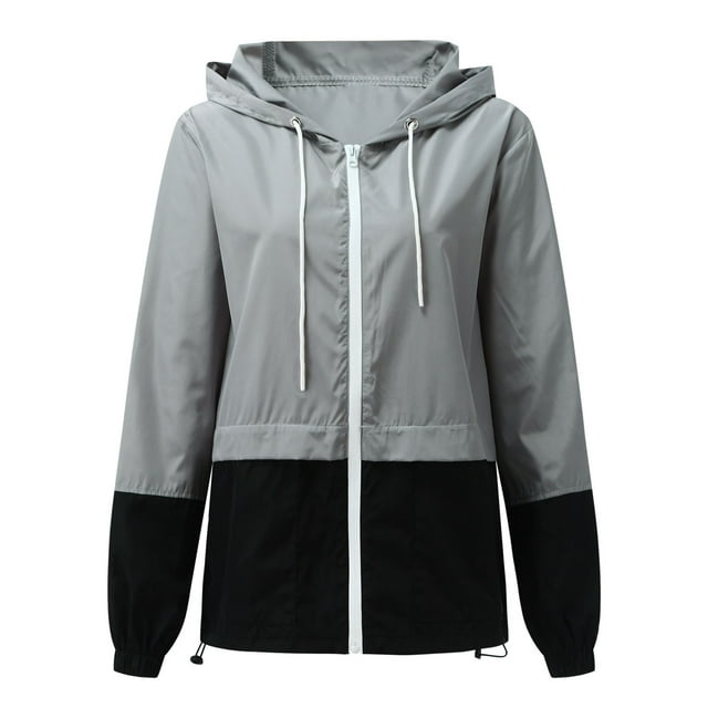 Kmbangi Imperméable Compressible pour Femmes + Coupe-Vent à Capuche à Blocs de Couleur pour l'Extérieur