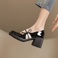 thumbnail image 2 of Fesfesfes Women Dress Shoes Chunky Heel Patent Faux-Leather Casual Soles Elegant Lace Flowers Bow Heels Round Toe Patent Faux-Leather Heels 6(37), 2 of 8