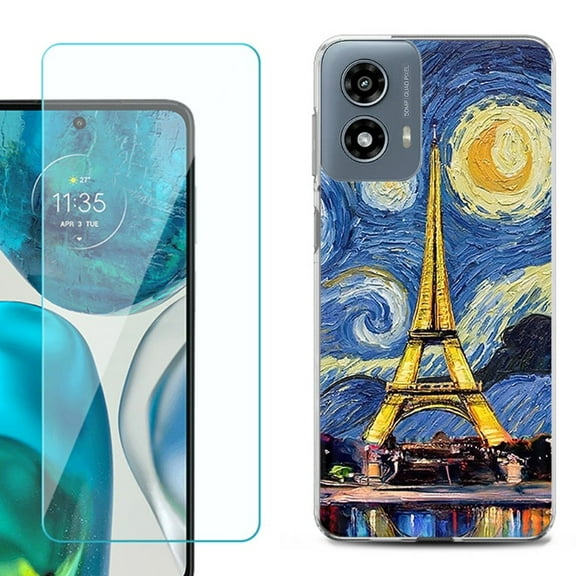 Phone Case for Motorola Moto G 5G 2024, with Tempered Glass Screen Protector, by OneToughShield - Starry Night Eiffel