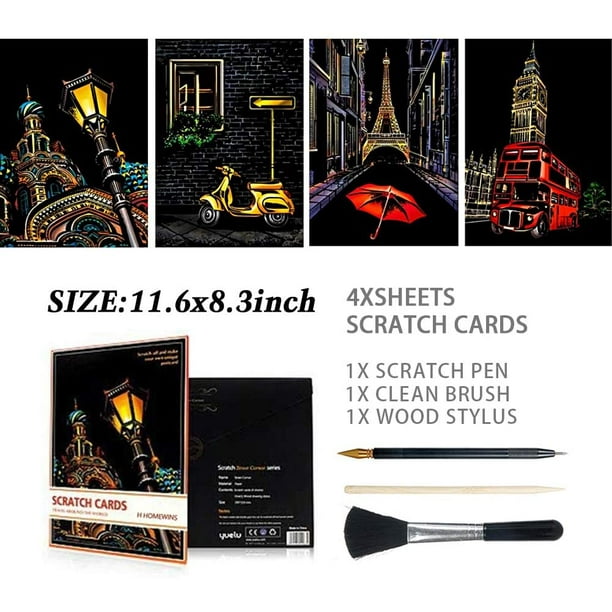 Magic Scratch Art Paper, Mini Envelope Postcard, Rainbow Night View  Scratchboard for Adults and Kids, Art & Crafts Set: 12 Sheets Scratch Cards  