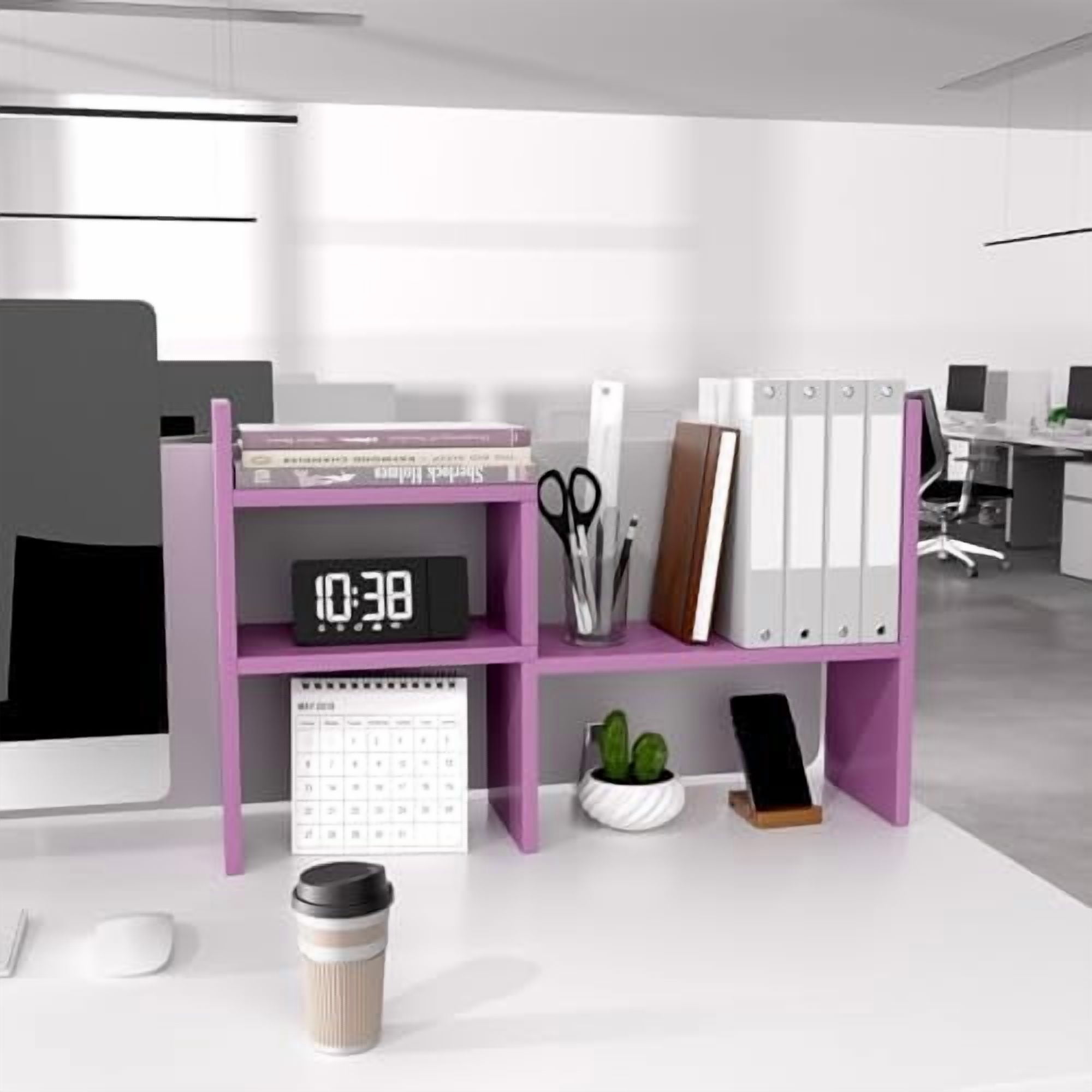 Desktop Organizer Office Storage Rack Adjustable Wood Display Shelf Birthday Gifts Toy Home Decor Free Style Rotation Display True Natural Stand Shelf (Violet)