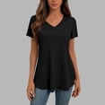 thumbnail image 6 of Staron Women's V-Neck Tunic Blouse Casual Cinched Waist Short Sleeve High-Low Hem Stretch Knit Top, Black XL, 6 of 7