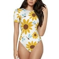 thumbnail image 1 of Balery Sunflowers Body de cuello redondo de manga corta para mujer Tops de manga corta Tops básicos-Large, 1 of 7