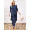 thumbnail image 4 of DARING DIVA Women's 2 Piece Chiffon Sets Dressy Pantsuit High Low Top Outfit S Dark Blue, 4 of 8
