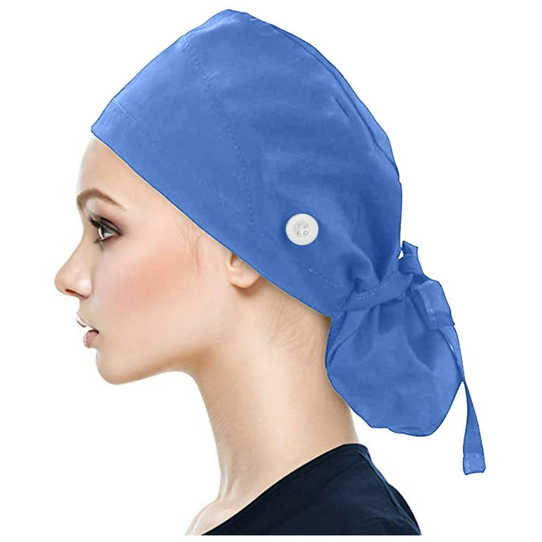 Scrub Cap With Buttons Bouffant Hat With Sweatband Women Men