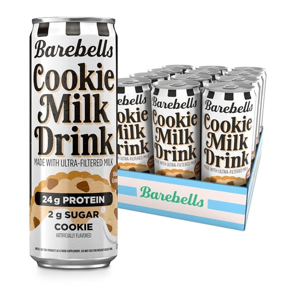 Barebells Protein Milk Drink Cookie 24g Protein, No Added Sugar, Smooth Ultra-Filtered Milk, 11.2 fl oz (330ml), 12 Pack