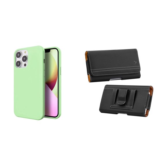 Slim Silicone Case and Belt Holster Pouch for iPhone 14 Pro Max - Mint Green