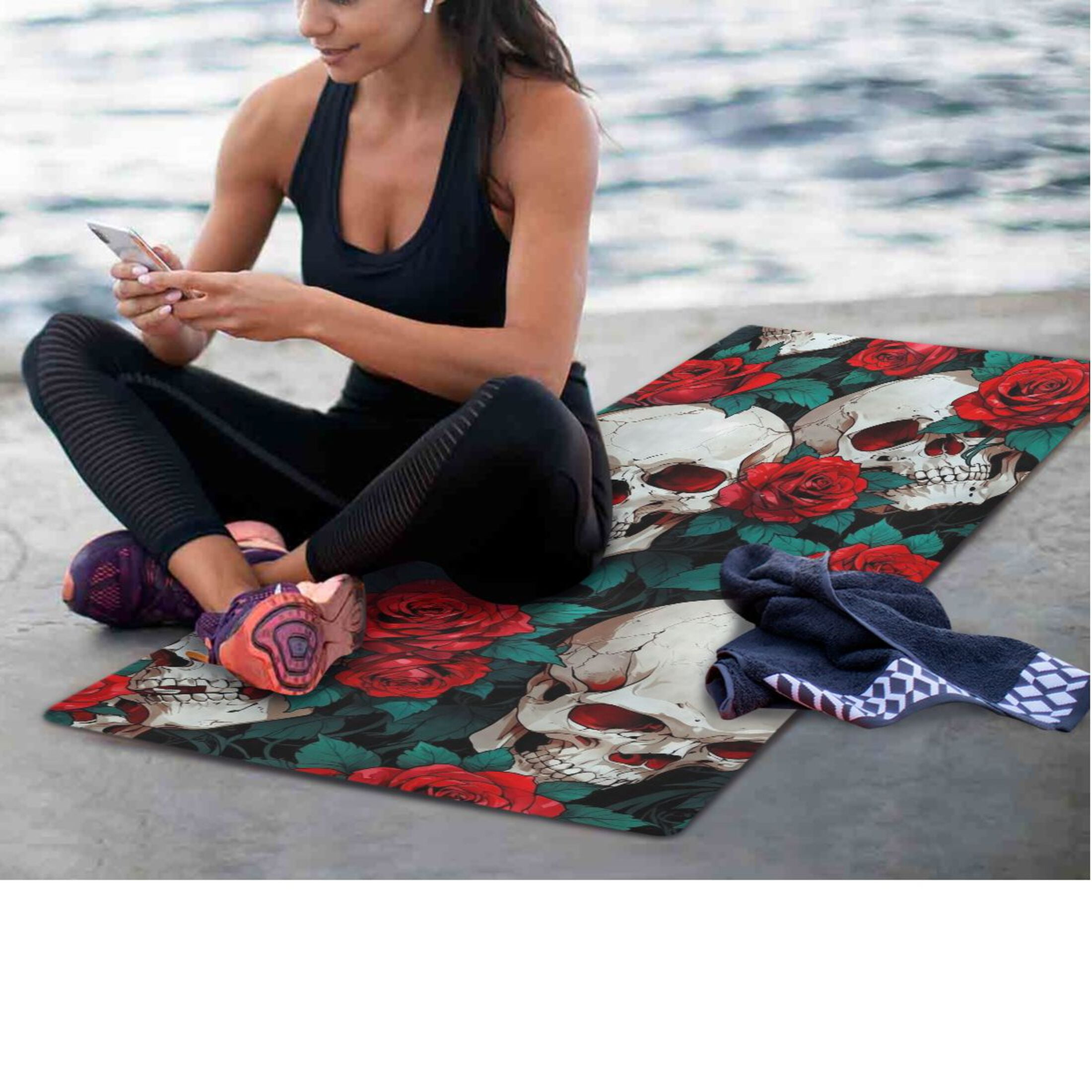 BZSMCE Yoga Mat Women Fitness Mat Floral Skulls Pattern