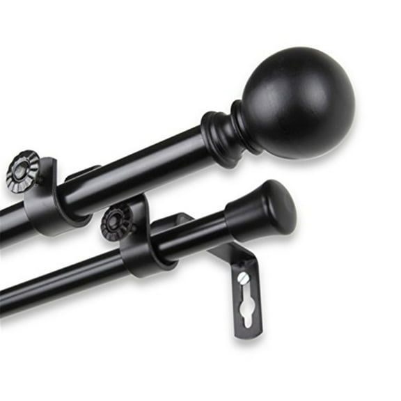 Adjustable Black Curtain Rod 28-48 Inch, Metal Window Rod with Finials, Rustic Home Decor