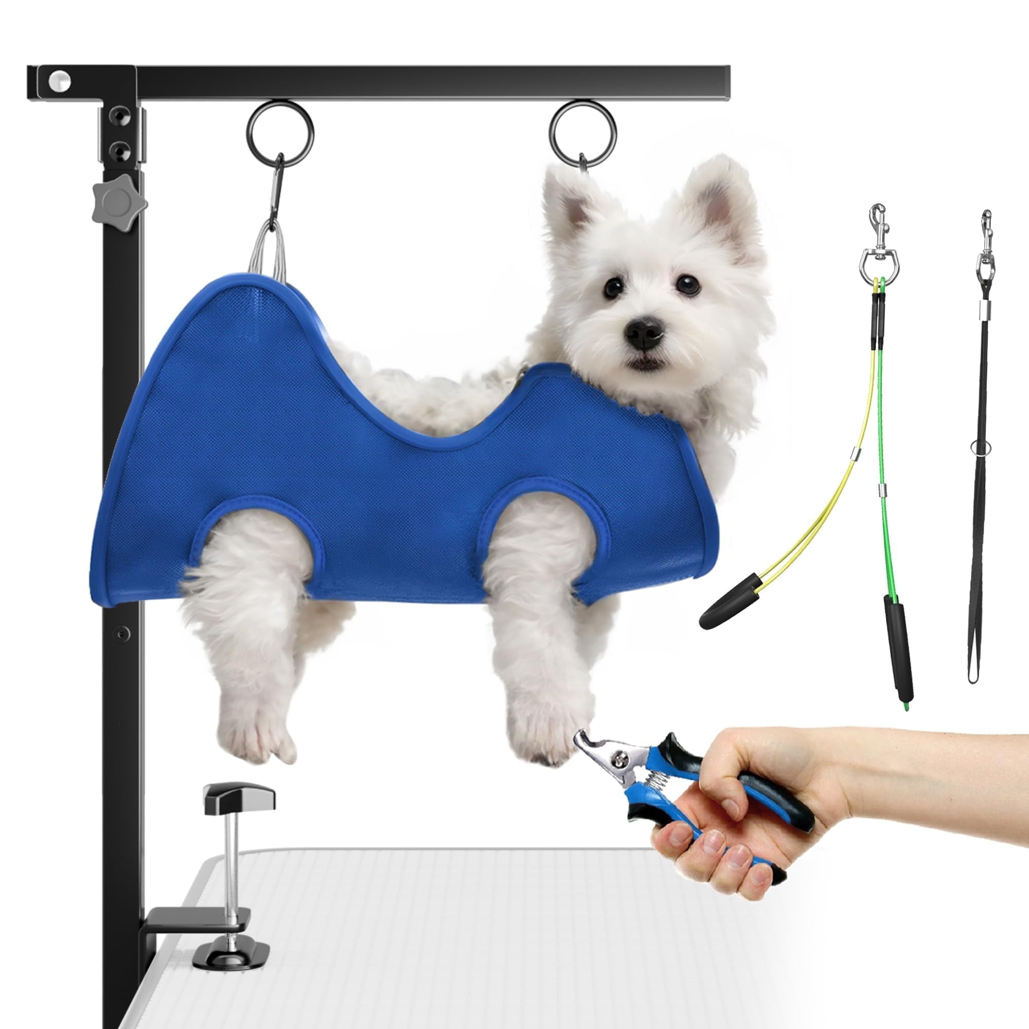 Niffgaff Foldable Dog Grooming Arm with Clamp: Adjustable Height 26"-40", Dog Grooming Table Arm with Hammock and No-Sit Holder, Grooming Restraint for Small Medium Dogs at Home or Salon