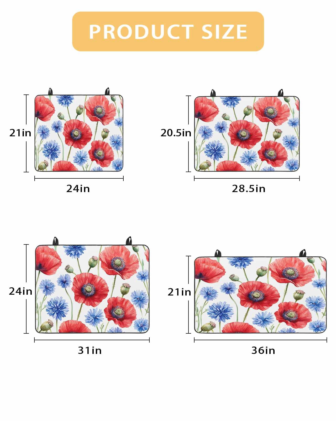 nqOlkjepod Large Induction Cooktop Protector Mat 24"x21", Red Poppy Flower Stove Top Covers for Electric Stove, Blue Watercolor Budding Floral Summer Stove Burner Cover Mats, Glass Top Stove Cover