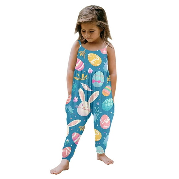 TZEWGL Combinaison Sans Manches Décontractée pour Bébé Fille Imprimés Spaghetti Combinaison pour Enfant Vacances d'Été Taille 5-6T