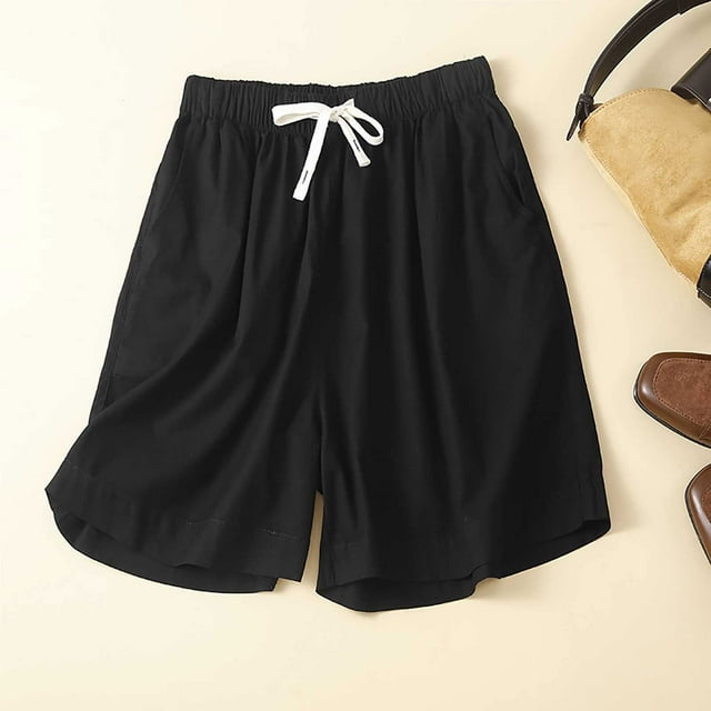 Puntoco pantalones cortos de verano para mujer, moda 2024, pantalones cortos informales sueltos y cómodos de algodón liso con bolsillos para mujer