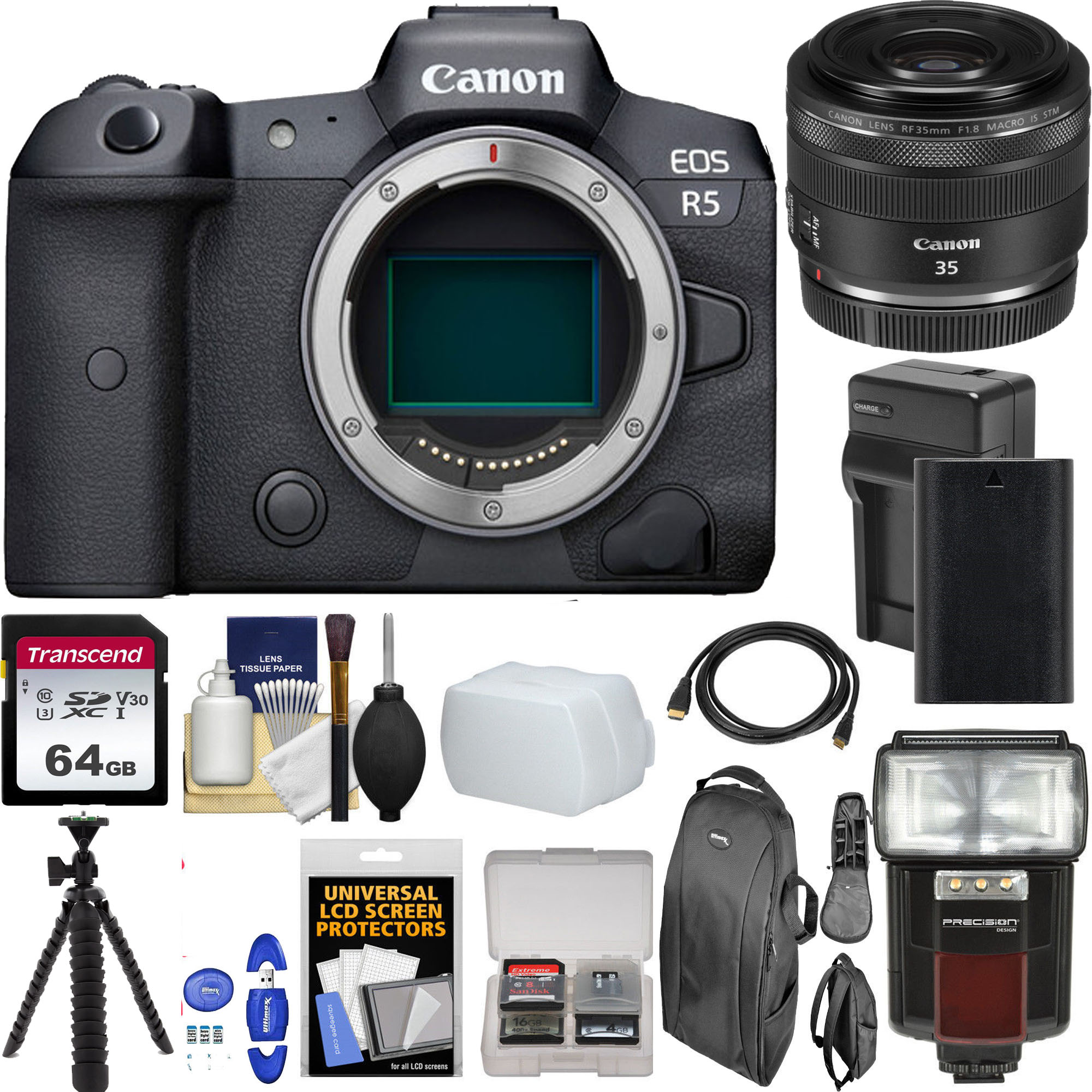 Canon EOS R5 Mirrorless Digital Camera with Canon RF 35mm f/1.8 IS Macro STM with 64GB Additional Accessories Bundle - image 1 of 1