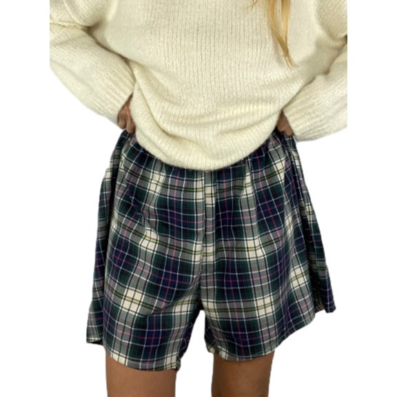 Baby Sweetie Women's Summer Casual Plaid Shorts Elastic Band Wide Leg Beach Streetwear Shorts