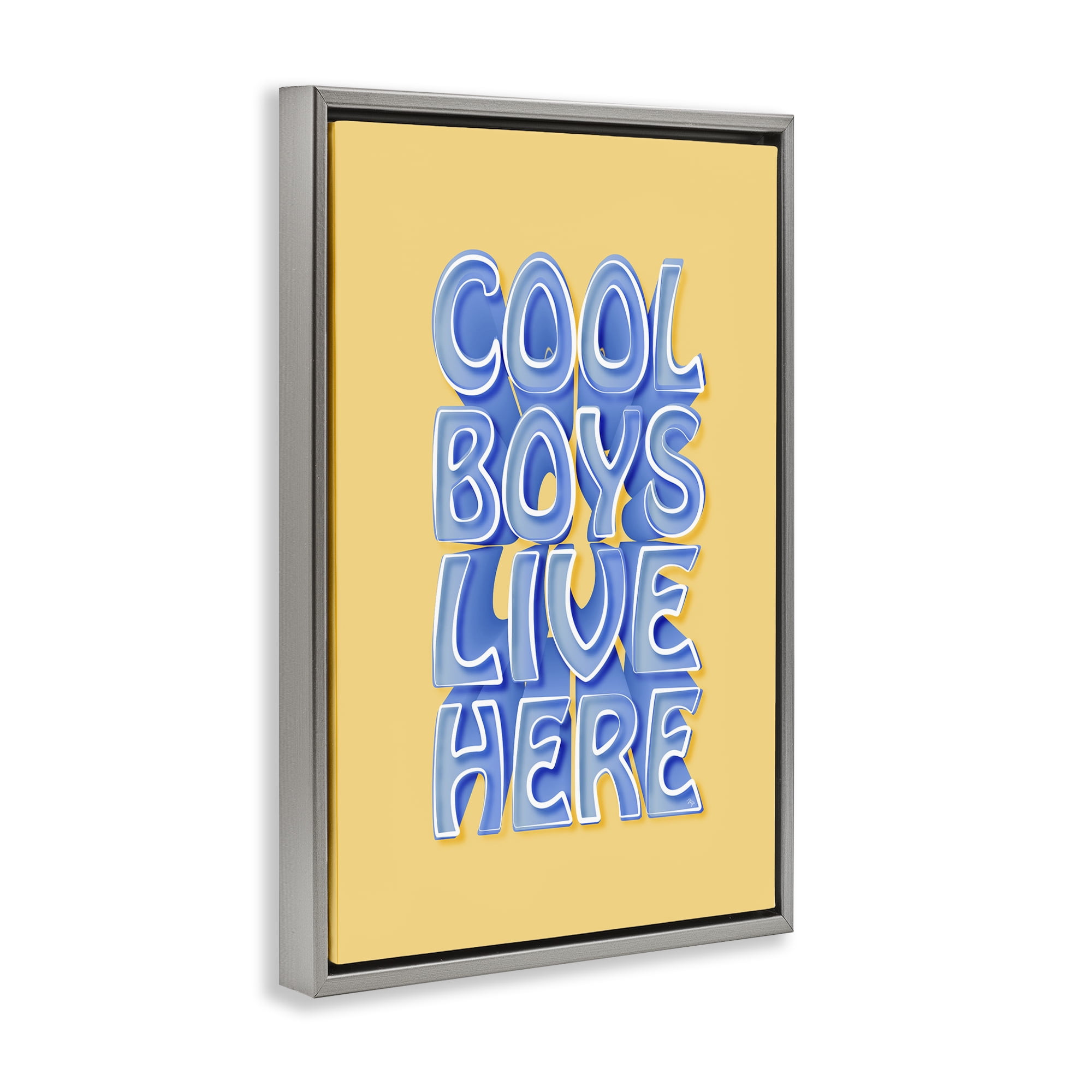 Stupell Industries Cool Boys Live Here Text & Numbers Painting Gray Floater Framed Canvas Art Print Wall Art, 21 x 31