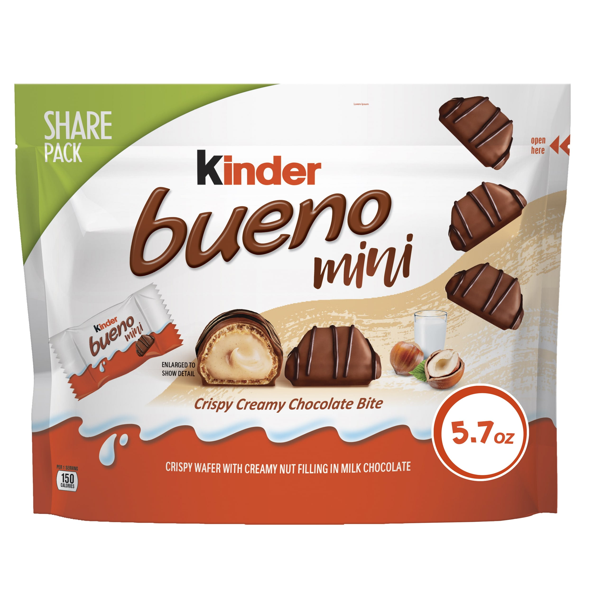 Kinder Bueno Milk Chocolate and Hazelnut Cream, Individually Wrapped Mini Chocolate Bars, 5.7 oz, Share Size