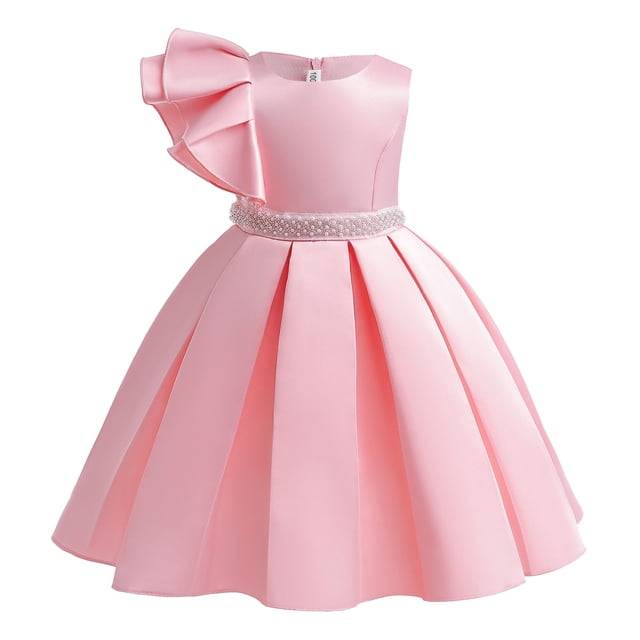 Ketyyh-chn99 Robe pour Filles Col Licou Robe d'Été Robe de Festival Printemps et Été pour Filles Robes à la Mode pour Enfants Taille 5-6 Ans, Rose