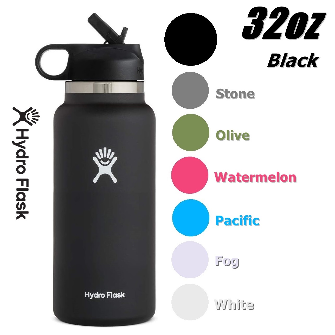 Hydro Flask 32OZ Wide Mouth 2.0 Water Bottle, Straw Lid, Multiple