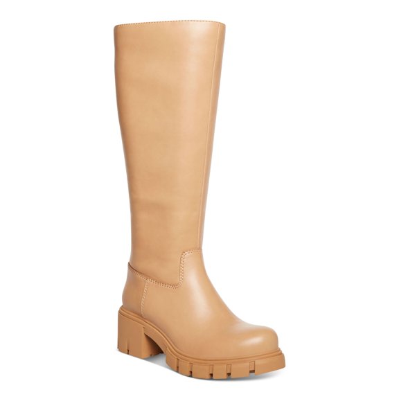 MADDEN GIRL Womens Beige Lug Sole Padded Tango Round Toe Block Heel Zip-Up Boots Shoes 8.5 M