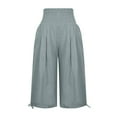 thumbnail image 3 of Hicidod Womens Linen Palazzo Capri Pants Solid High Elastic Waist Wide Leg Trousers with Pockets Casual Loose Shrink Pants for Summer, 3 of 6