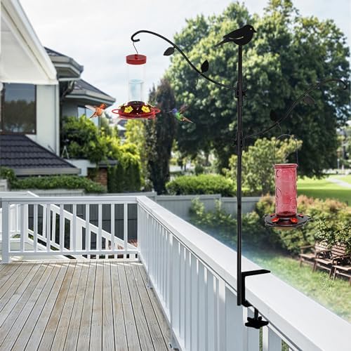 Deck Pole Bird Feeding Station Kit, Porch Multi Hook Bird Feeder Hanging Kit with Two Adjustable Branches, Attracting Wild Birds, Planter Hanger$$Garden & Patio