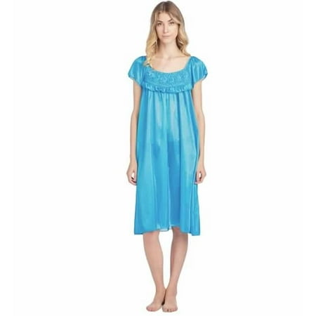 

Dream8Teen Women s Fancy Lace Neckline Silky Tricot Nightgown 9032 Aqua X-Large