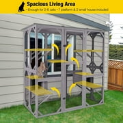 Aivituvin 71.1L Large Outdoor Cat Catio, Walk-In Wooden Cat Enclosure with 7 Platforms, 2 Resting Houses and Weather-Resistant Roof