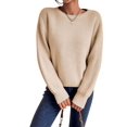 thumbnail image 2 of Women Solid Crew Neck Cropped Drop Shoulder Oversized Long Sleeve Soft Knit Sweater Rice S, 2 of 8