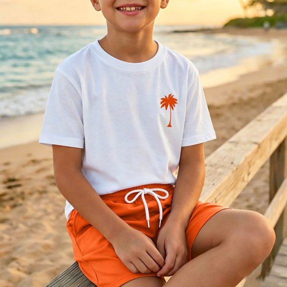 MEZZALL Cute Boys O-Neck Short Sleeve Tee And Shorts Coconut Tree Print Summer Outfit For Toddler And Kids Soft Clothes Sets