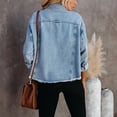 thumbnail image 5 of Feancey Denim Jackets for Women Trendy Cropped Button Shirt Jacket Long Sleeve Casual Frayed Washed Jacket with Pockets Blue M, 5 of 10