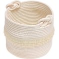 thumbnail image 2 of Woven Cotton Basket - Storage Basket with Handle and Tassel for Living Room, Bedroom or Book Storage, 2 of 4