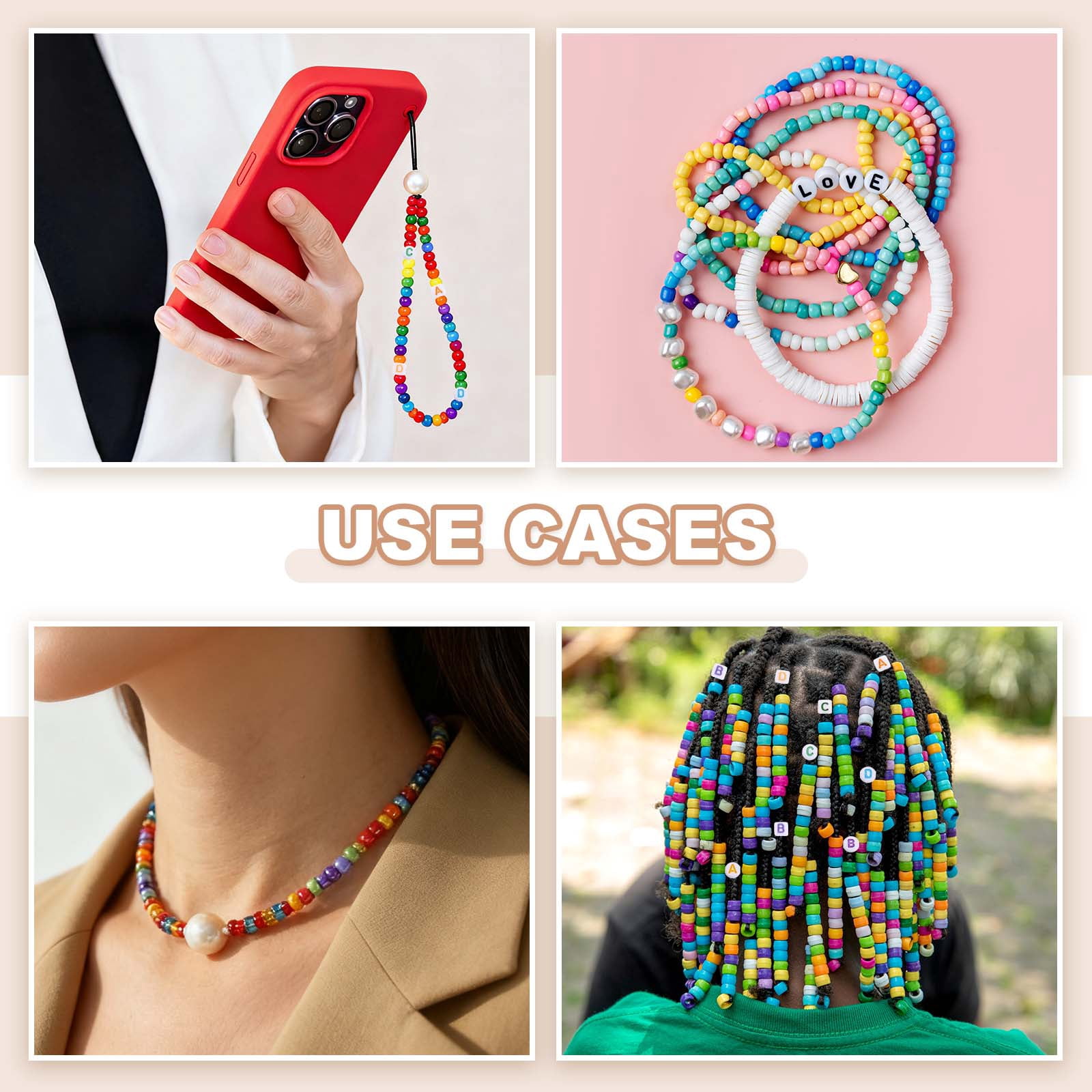 Uxcell 1000 Pcs Pony Beads 6 x 9 mm Acrylic Friendship Bracelet Making Kit with Letter Bead, Dark Multicolor